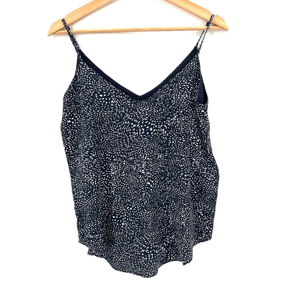NEW T Tahari camisole tank top navy blue abstract polka dot print blouse work XS